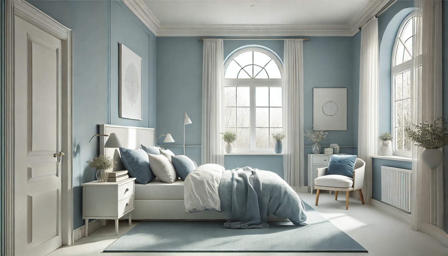 Slaapkamer met mooie RAL 5024 Pastel blauwe kleuren